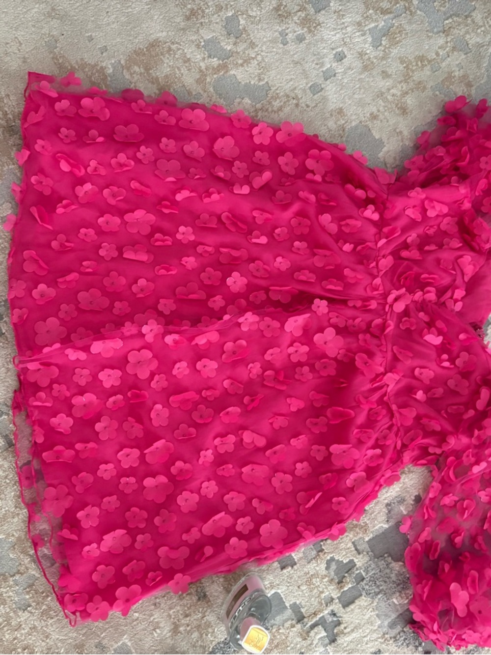 Peach Love California Hot Pink Floral Appliqué Long Sleeve Dress